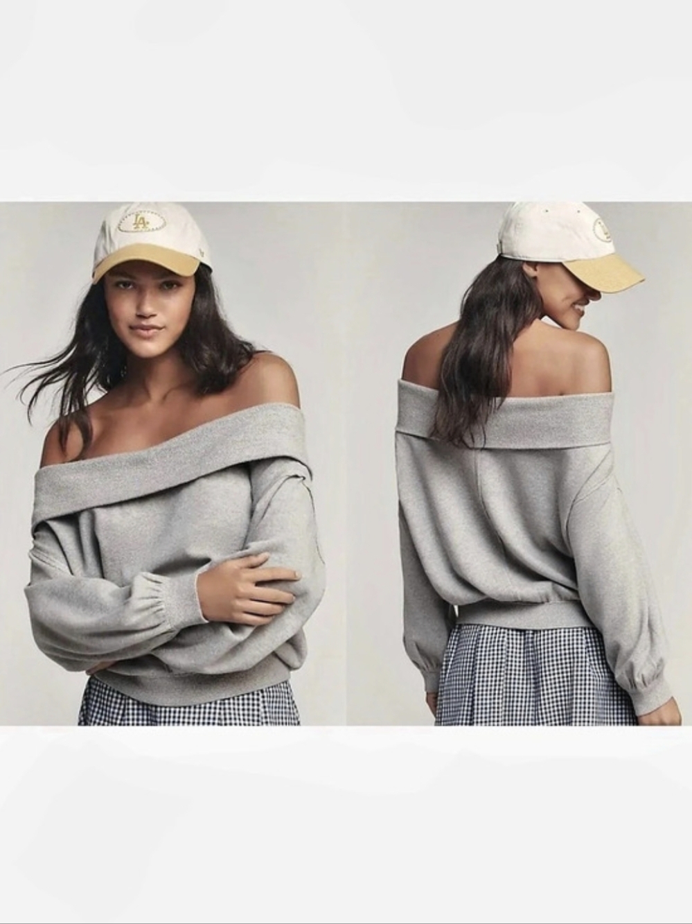 PILCRO Gray Off-Shoulder Cotton Sweatshirt Size Large